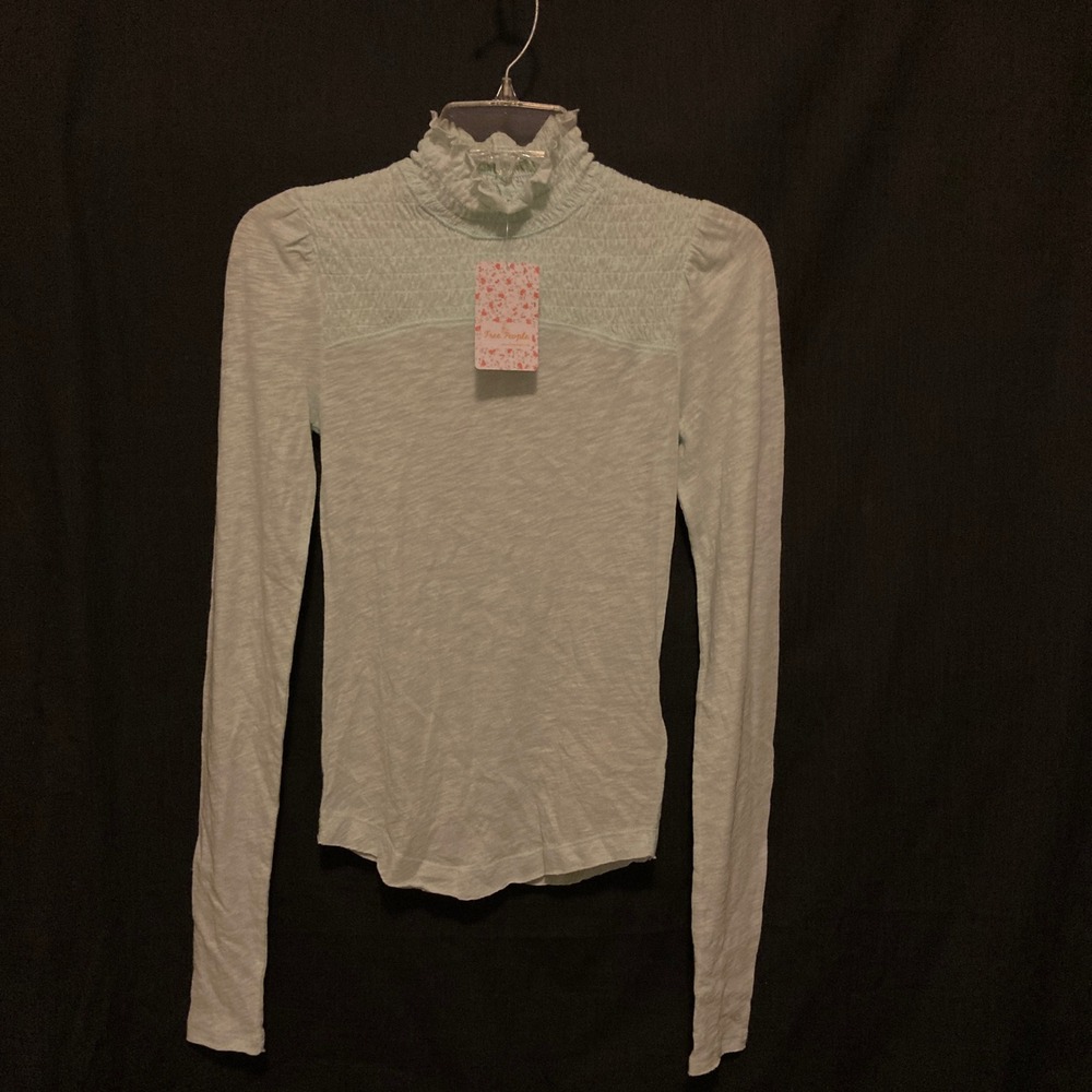 FP We The Free Smocked Turtleneck Long Sleeve XS Iced Aqua - Picture 2 of 12